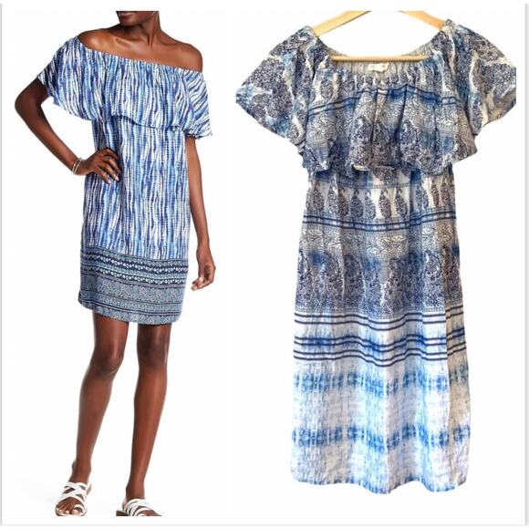 Beach Lunch Lounge Blue Evi Off Shoulder Shift Dress Beach Swim Coverup XS - Picture 1 of 7
